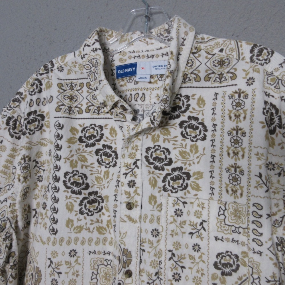 Old Navy Everyday Shirt Top Women XL Corduroy Floral Paisley Button Preppy Boho‎